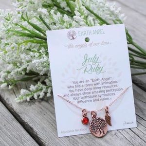 Antique Rose Copper Earth Angel July Ruby Adjustable Necklace - 9"
